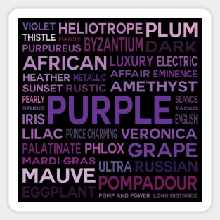 Word Cloud - Shades of Purple (Black Background) Sticker